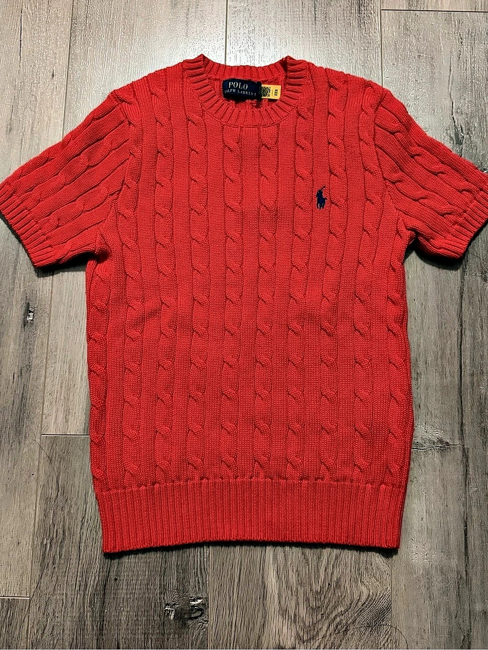 Polo Ralph Lauren Cable-Knit Cotton Short-Sleeve Sweater Red Small